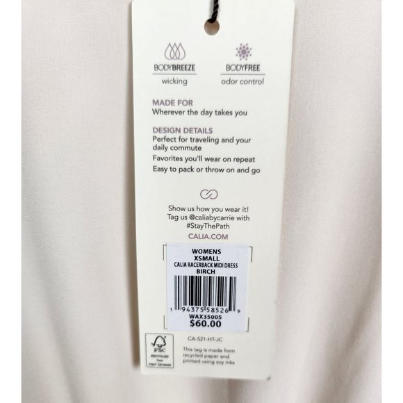 CALIA Women's Sz. XS Racerback Drawstring Midi Dress In Birch NWT - Picture 4 of 9